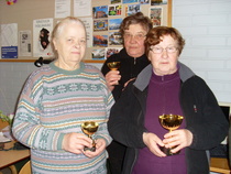 Naisten sarjan voittajat: Sirkka Tamminen, Sanni Mönttinen ja Mirja Pitkänen